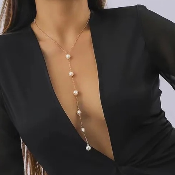 3/$35 Elegant Pearl Long Pendant Necklace Gold Tone Chain Jewelry Women - Picture 5 of 6